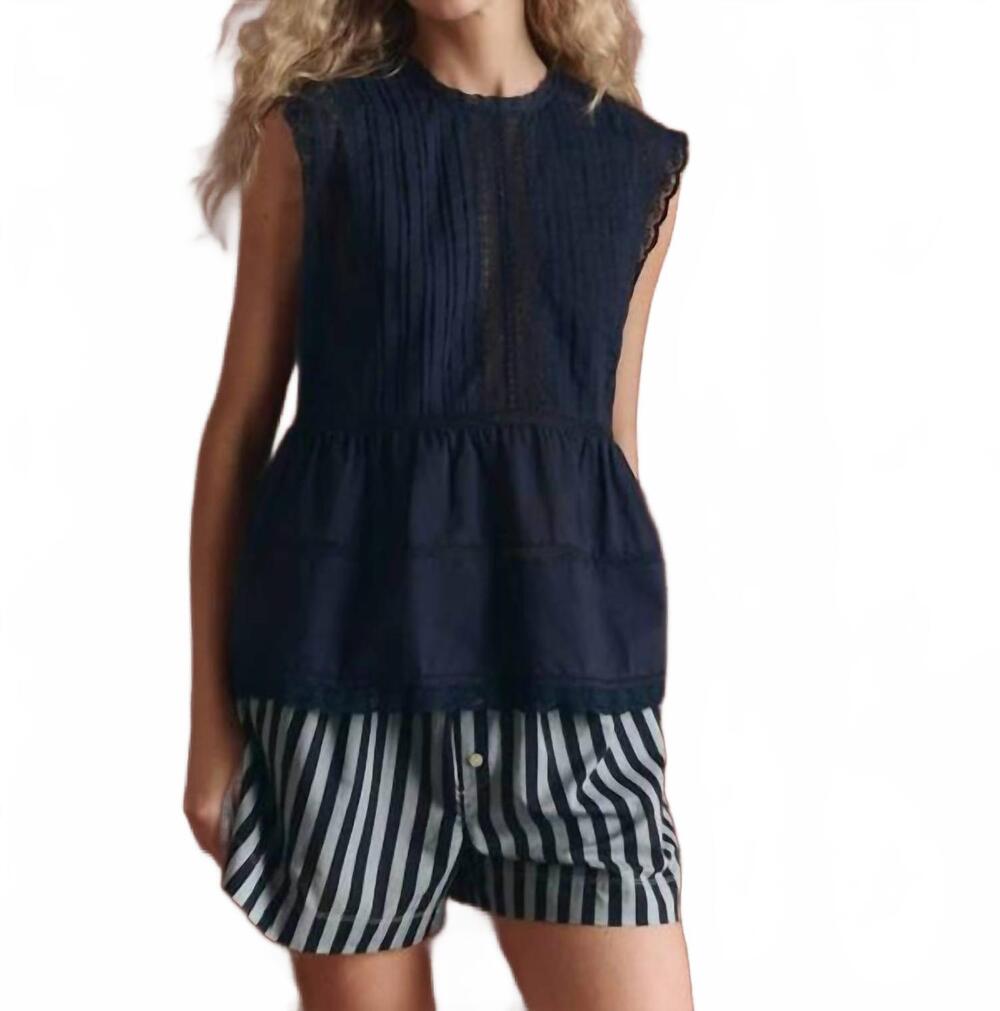 NEW THE GREAT. sonnet sleeveless top in navy